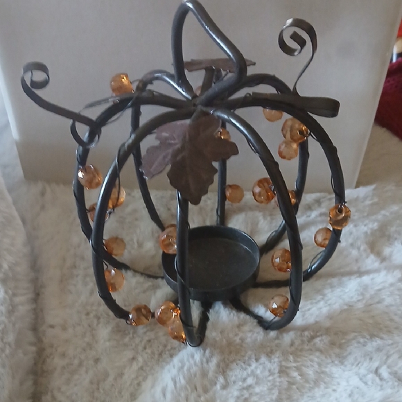 Decorative Black and Orange Metal Pumpkin Candle Holder - Picture 1 of 1